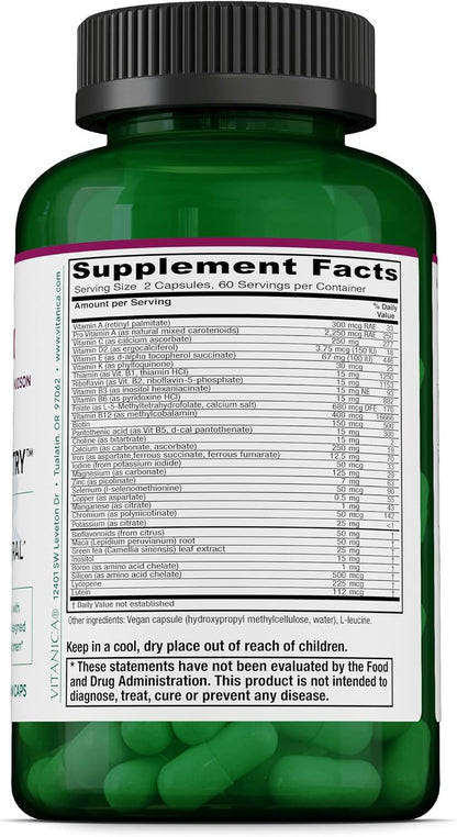 Vitanica FemTeen Symmetry - Multivitamin and Mineral Supplement with Green Tea for Teenagers - 120 Capsules