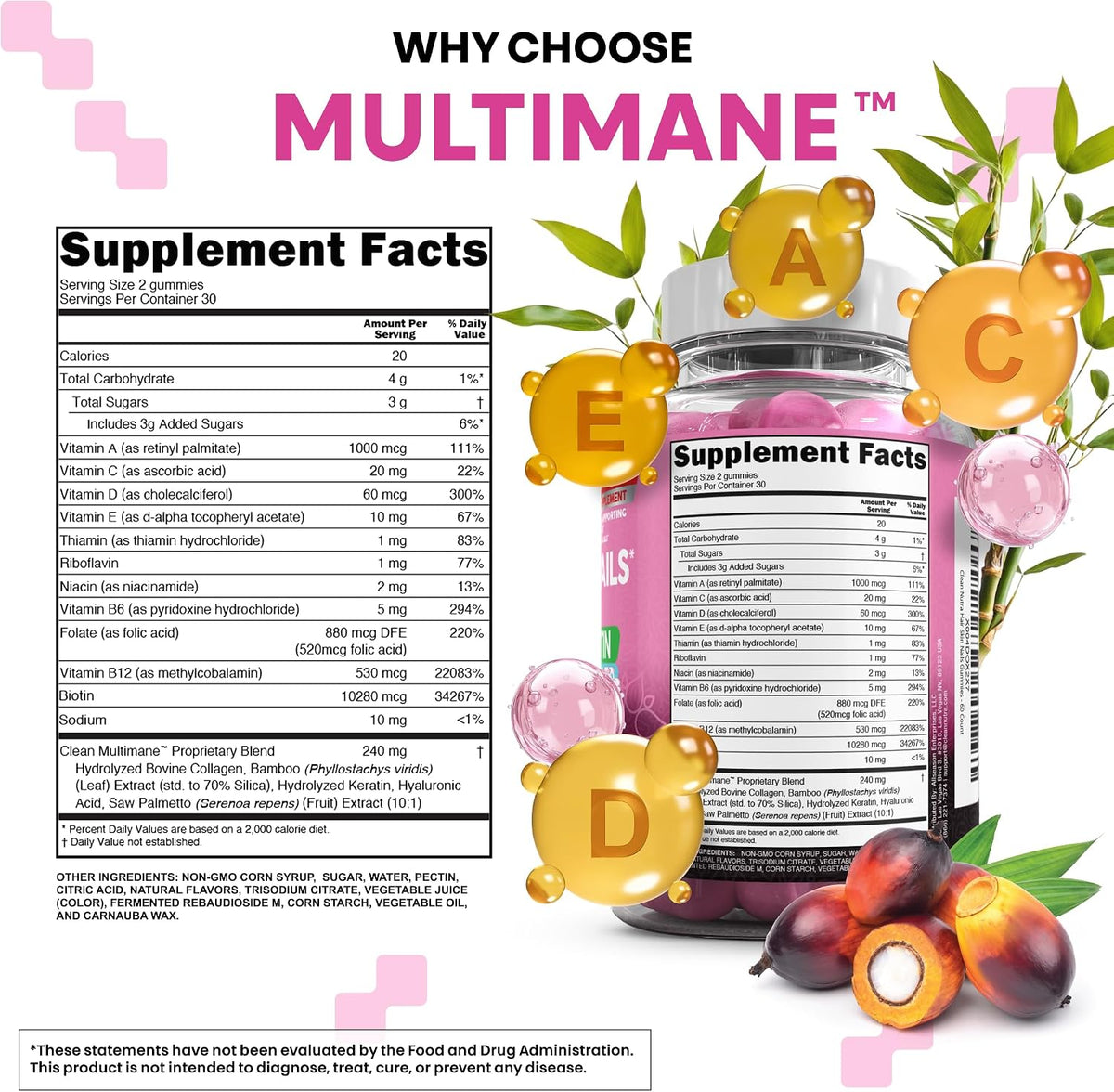 Clean Nutraceuticals Biotin Collagen Keratin Gummies | Hair, Skin and Nails Vitamins for Women's | Hyaluronic Acid Bamboo – Image 4