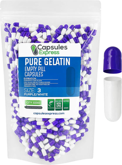 XPRS Nutra Size 3 Empty Capsules - 500 Count Empty Gelatine Capsules (Orange)