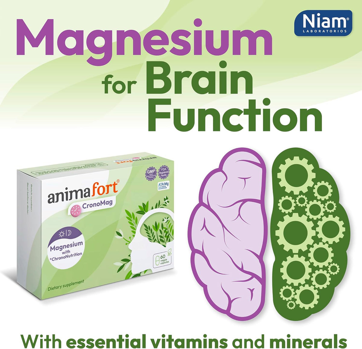 Animafort CronoMag - Magnesium Complex with 6 High-Absorption Salts, Vitamins B12 & D, 60 Capsules – Image 1