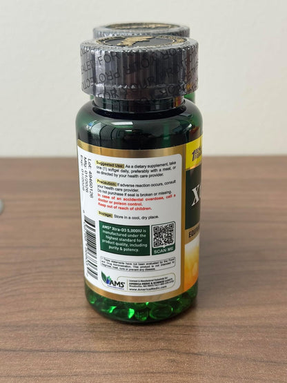 Xtra D3 Vitamin D3 5,000 IU (125 mcg) Supplement - 120 Softgels (2-Pack)