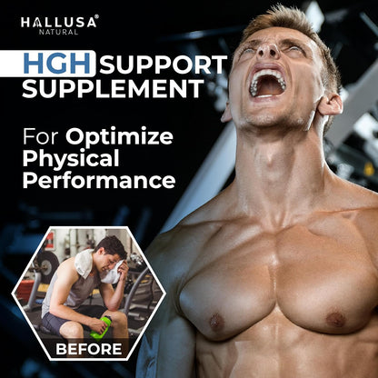 Hallusa Natural HGH Releasing Support Supplement - L-Arginine & Ornithine, Nitric Oxide Support for Muscle Recovery and Performance - 60 Tablets