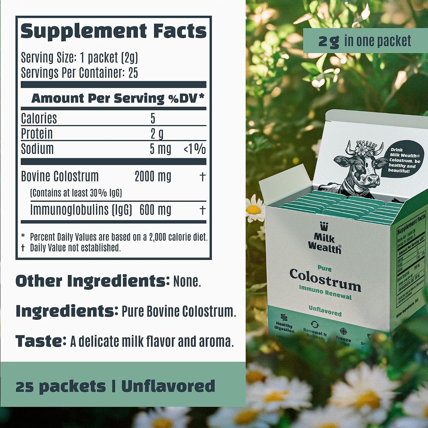Milk Wealth™ Freeze-Dried Bovine Colostrum Powder – Immune & Gut Health Support, Grass-Fed, Unflavoured (25 Single-Serve Packets) - görsel 8