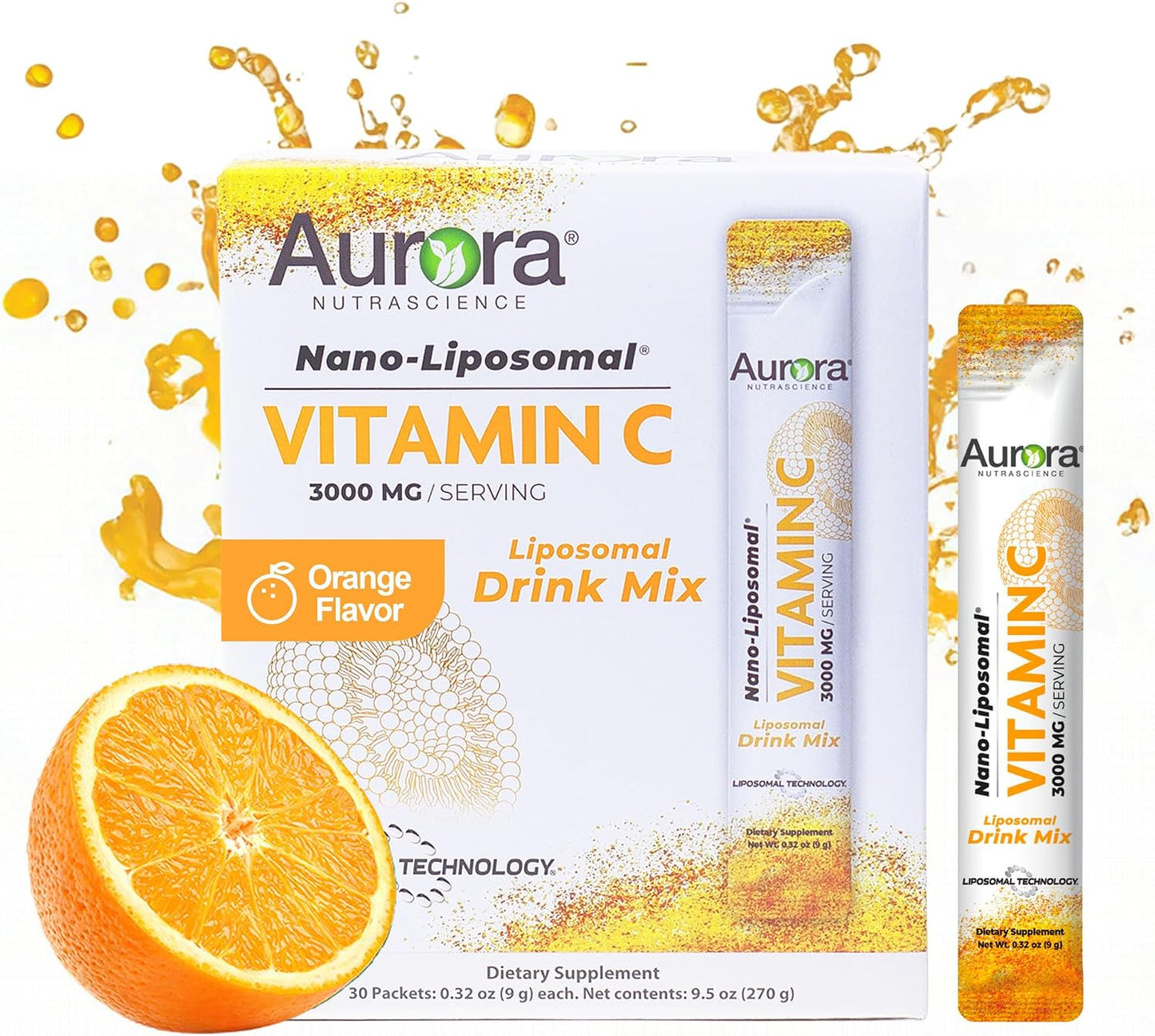 Aurora Nutrascience Nano-Pack Liposomal Vitamin C Powder Drink Mix - 3000 mg, Orange, 30 Packets - görsel 2