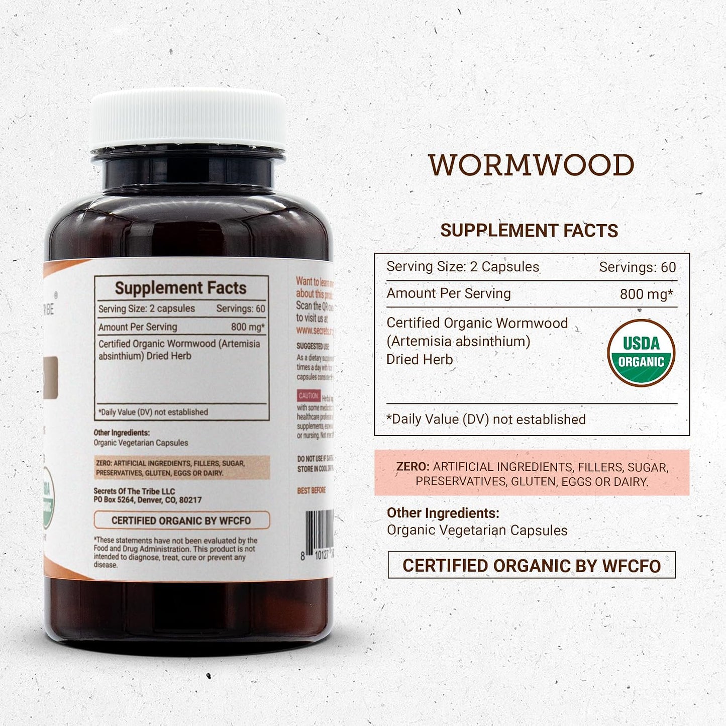 Secrets of the Tribe Wormwood Organic Capsules | Certified Organic Vegetarian Capsules, Herbal Supplement | Artemisia Absinthium Dried Herb (120 Count) - görsel 4