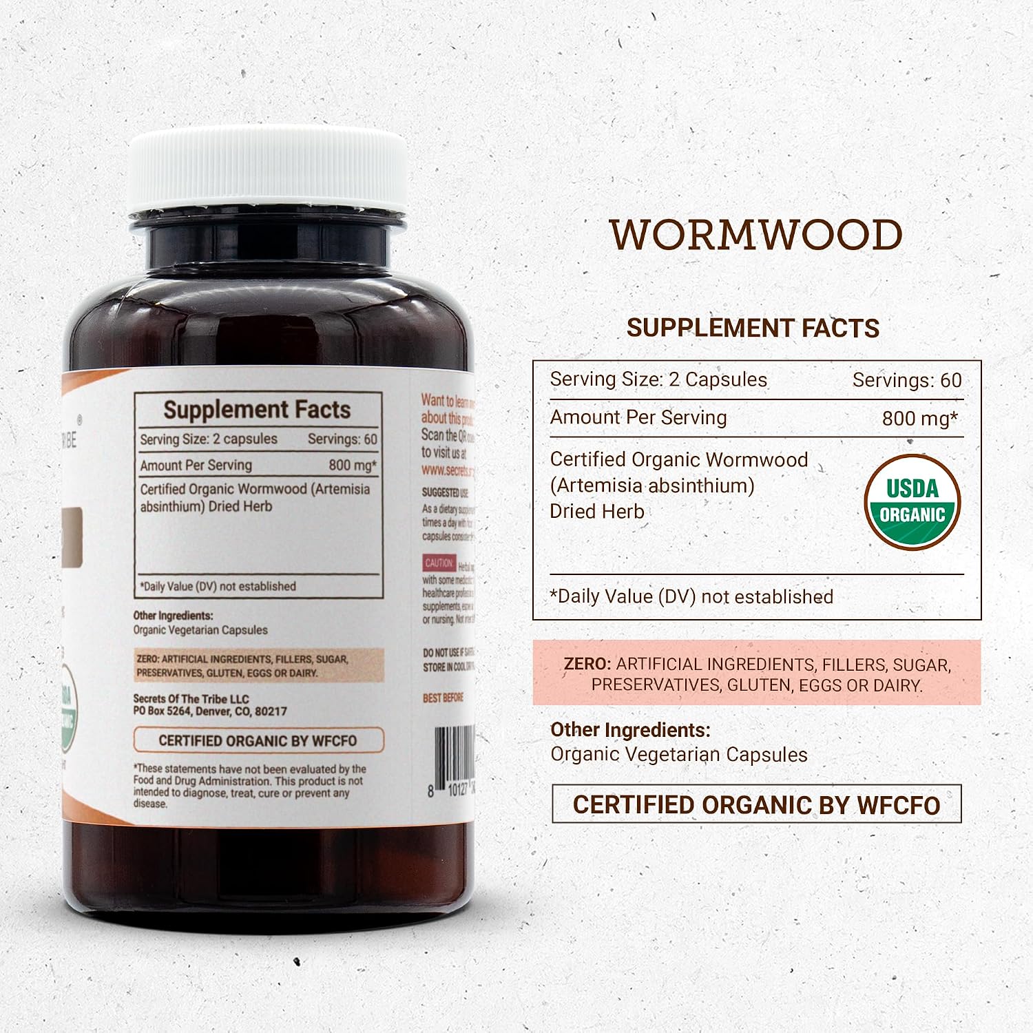 Secrets of the Tribe Wormwood Organic Capsules | Certified Organic Vegetarian Capsules, Herbal Supplement | Artemisia Absinthium Dried Herb (120 Count) - görsel 4