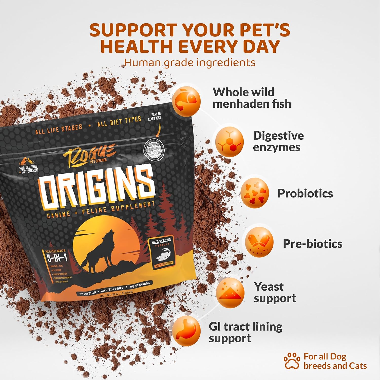 Origins 5-in-1 Dog Supplement - Powdered Food Topper with Natural Omega 3 Fish Oil (2.27 kg) - görsel 3