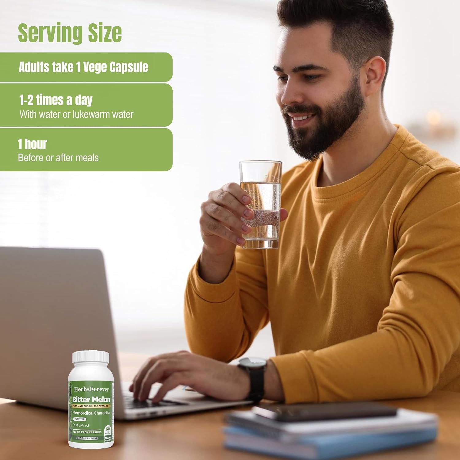 HerbsForever Bitter Melon Extra Strength (10:1) Extract – 880mg, 60 Veg Capsules - görsel 6