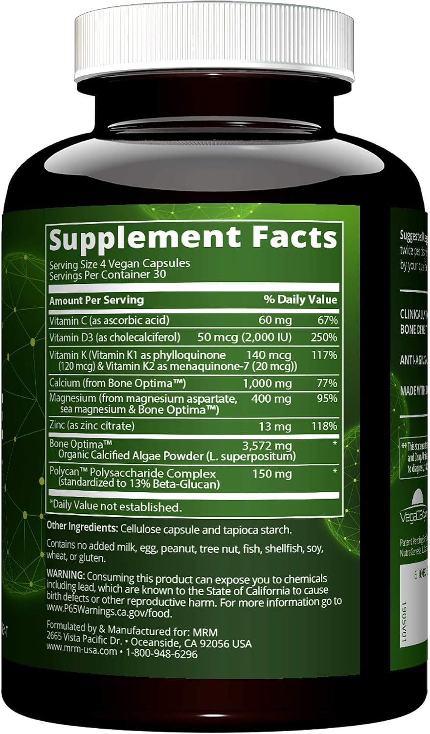 MRM Nutrition Vegan Bone Maximiser – Calcium & Mineral Complex with Organic Calcified Algae, Vitamin D3, K1 & K2, Magnesium, & Zinc – 30 Servings - görsel 3