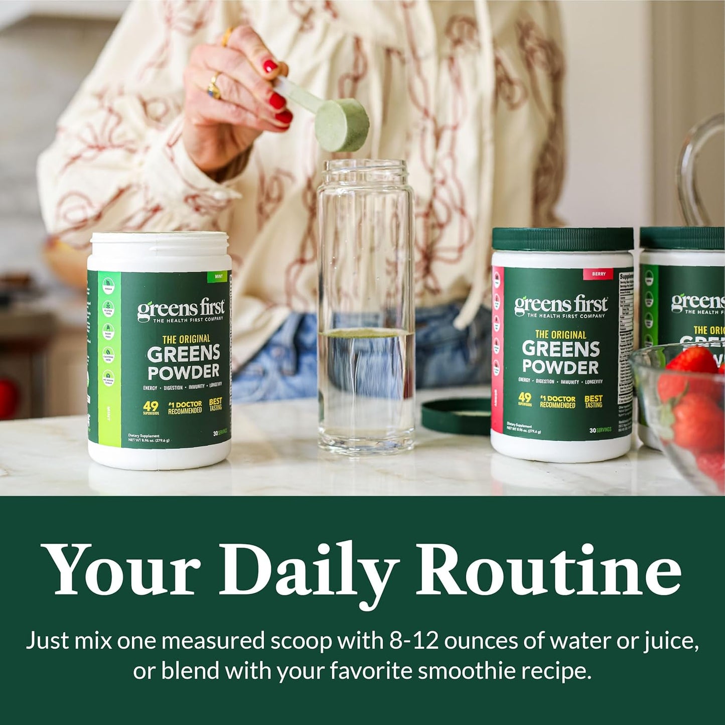 Greens First Original Greens Powder - 49 Superfoods - Organic Fruits & Vegetables - Prebiotics, Probiotics & Digestive Enzymes - Antioxidant Smoothie - Dairy-free, Vegan & Non-GM (Mint, 60 Servings) - görsel 7