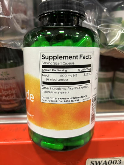 Swanson Niacinamide 500 mg Capsules – Vitamin B3 for Energy Metabolism and Joint Support