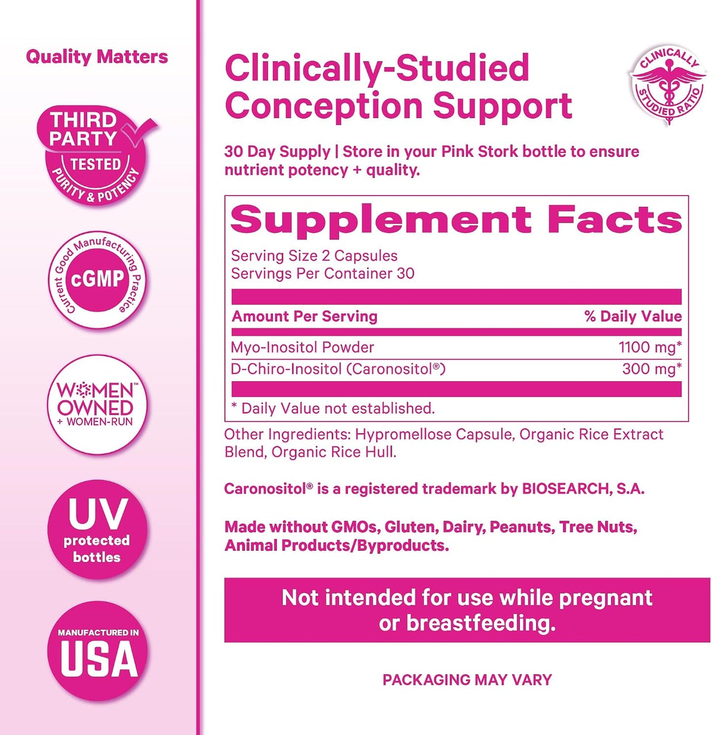 Pink Stork Myo-Inositol & D-Chiro Inositol Supplement - 3.6:1 Blend for Hormone Balance and Fertility Support - 60 Capsules - görsel 6