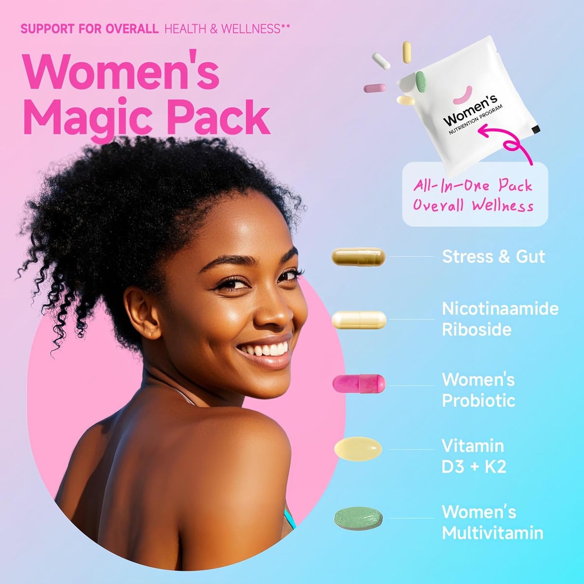Multivitamin for Women's Daily Vitamin Packs with D3+K2, NR1000, Probiotics & Ashwagandha | Supplement for Beauty, Stress – Image 2