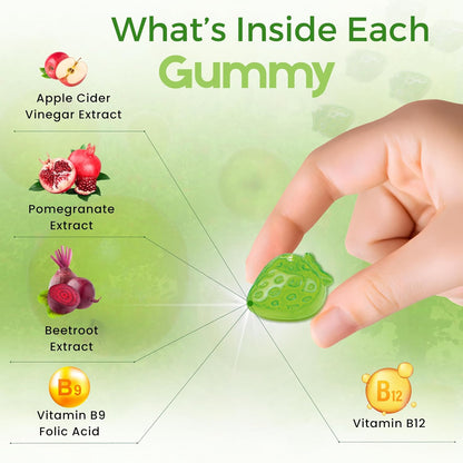 Apple Cider Vinegar Gummies – 350mg Apple Cider Vinegar per Gummy – with Vitamin B9 & B12 – Vegan Pectin Gummies – Individually Wrapped – 60 Gummies