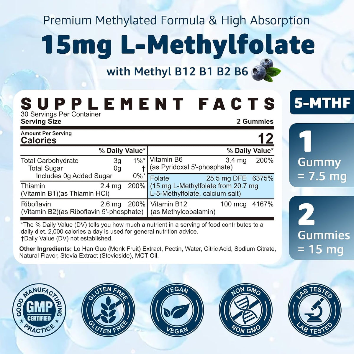 L-MethylFolate 15mg & Methyl B12 Gummies - – Cognitive Function: Adequate B vitamins, particularly folate and B12, – Image 2