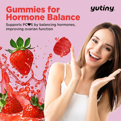 Yutiny Myo-Inositol & D-Chiro Inositol Gummies, Vitamin B6 B12 & Folate for Women's, Vegan, Sugar-free, Strawberry Flavour, – Image 5