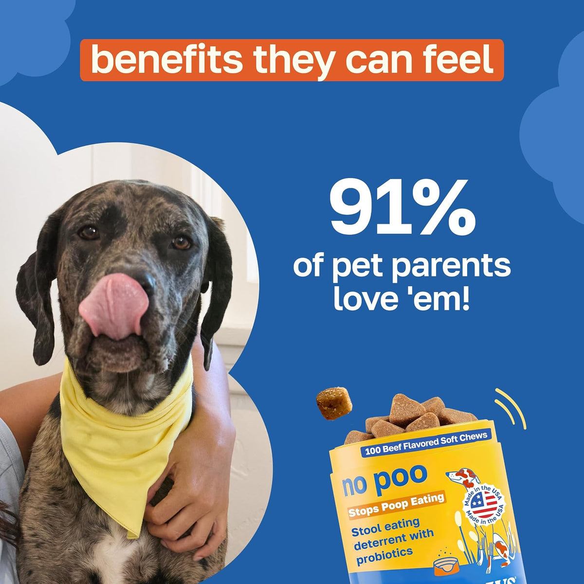 Happy Paws No Poo Chews for Dogs – Coprophagia Deterrent with Probiotics, Pumpkin & Enzymes – Beef Flavour, 200 Count – Image 4