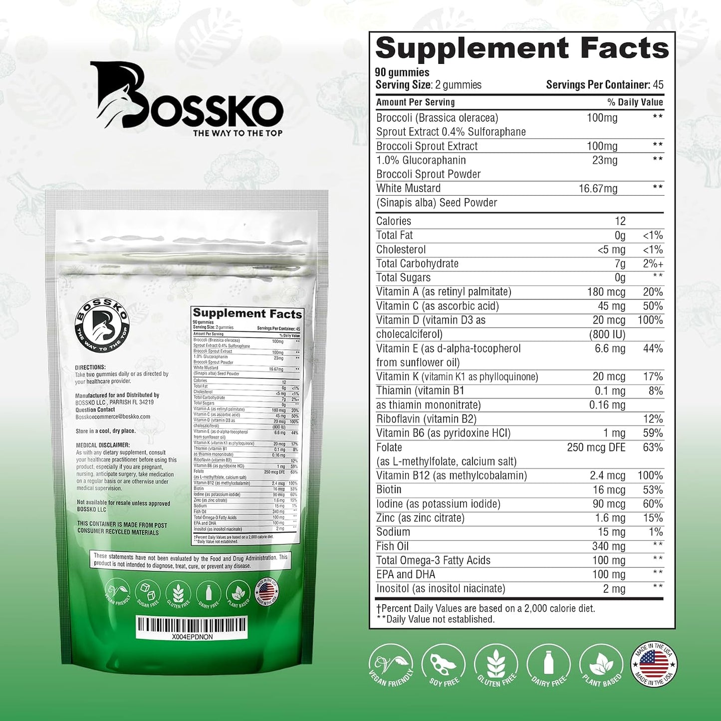Bossko Sulforaphane Gummies with Omega-3 - Broccoli Sprout Extract, EPA/DHA - Cellular Health & Mood Support - 90 Vegan Gummies - Mixed Berry - görsel 6