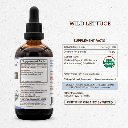 Secrets of the Tribe Wild Lettuce USDA Organic Alcohol-Free Extract, High-Potency Herbal Drops - 118 ml