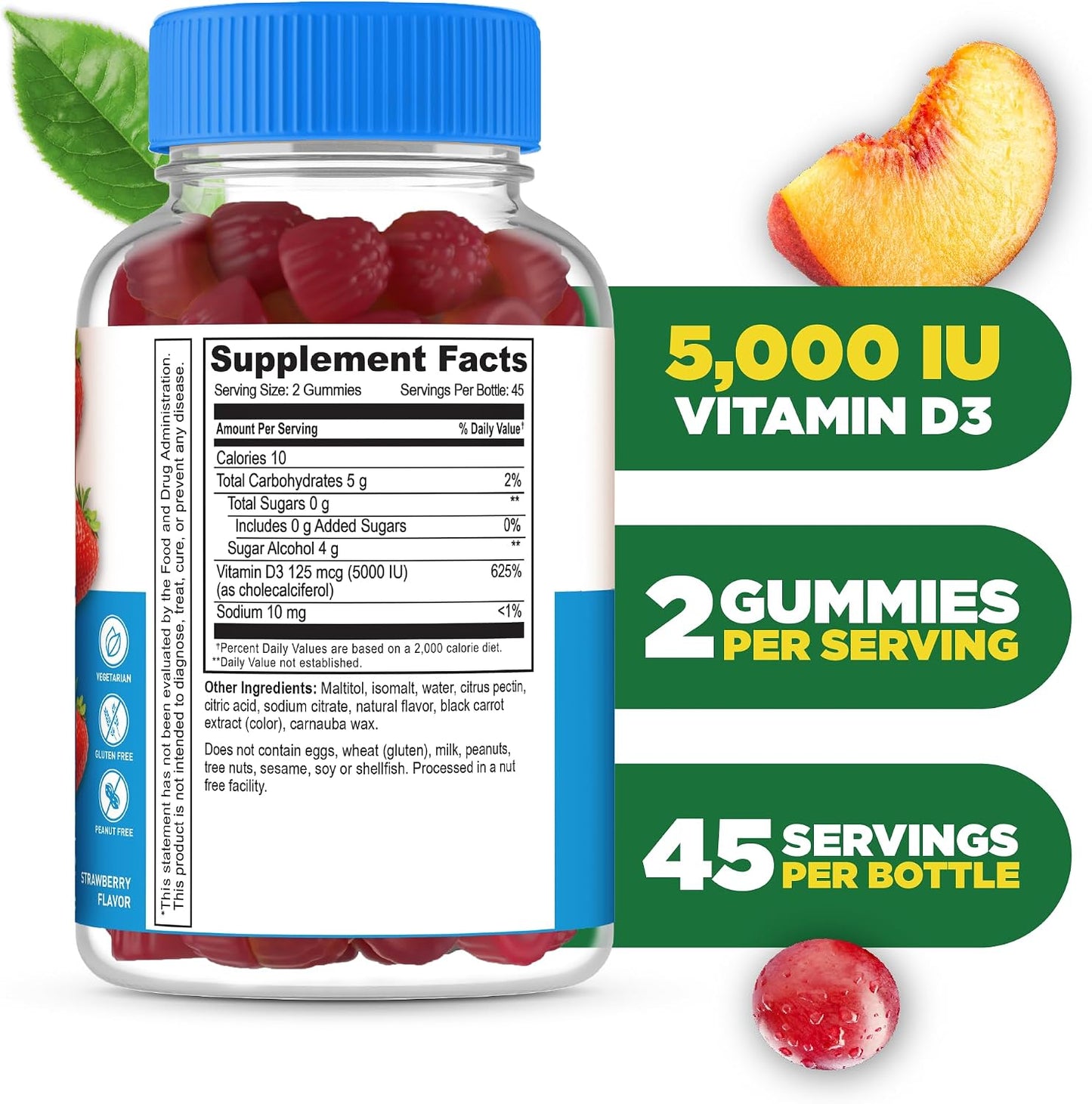 Lifeable Sugar Free Vitamin D 5000 IU - Strawberry Flavour Gummies for Immune and Bone Health - 90 Count - görsel 2