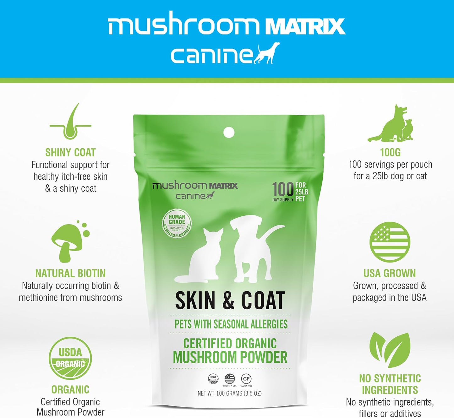 Om Mushroom Matrix Pet Canine Skin & Coat Organic Mushroom Powder, 100 Grams - görsel 3