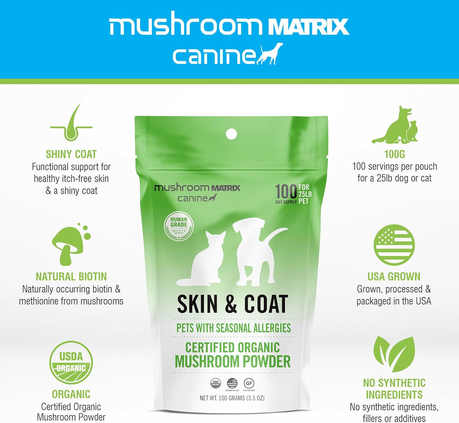 Om Mushroom Matrix Pet Canine Skin & Coat Organic Mushroom Powder, 100 Grams - görsel 3