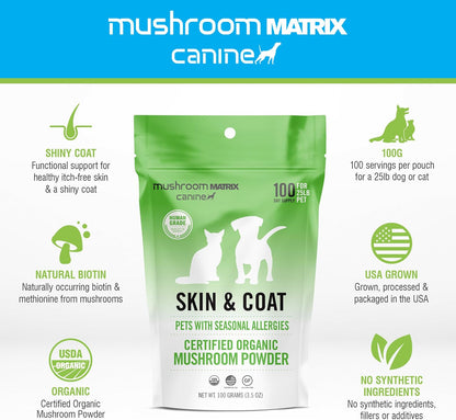 Om Mushroom Matrix Pet Canine Skin & Coat Organic Mushroom Powder, 100 Grams