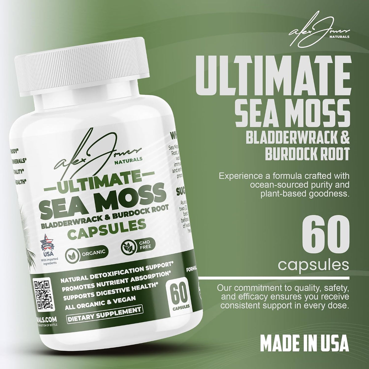 Alex Jones Ultimate Sea Moss Capsules – Vegan, Non-GM Seaweed Supplement with Bladderwrack and Burdock Root (60 Capsules) – Image 6