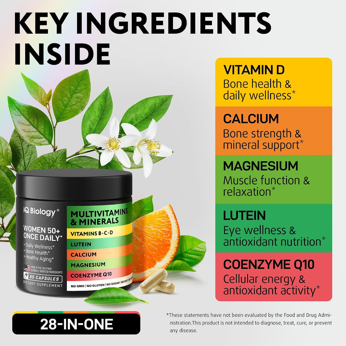 IQ BIOLOGY Multivitamin for Women's 50+ - – Calcium and Magnesium : Essential for maintaining strong bones and – Image 4