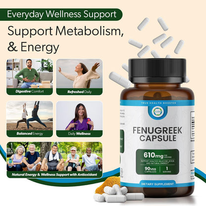 TRUEMED Organic Fenugreek Capsules 610 mg – Digestive Comfort, Natural Energy & Wellbeing Support (90 Capsules)
