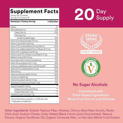 SmartyPants Women's Sugar free Multivitamin Gummies with Omega-3, 60 Gummies
