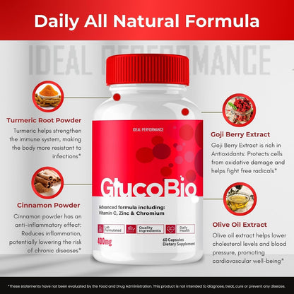 GlucoBio Capsules, Official GlucoBio Support Supplement Pills - Maximum Strength Ingredients for Health & Wellbeing, Gluco Bio Capsules Reviews (2 Pack)