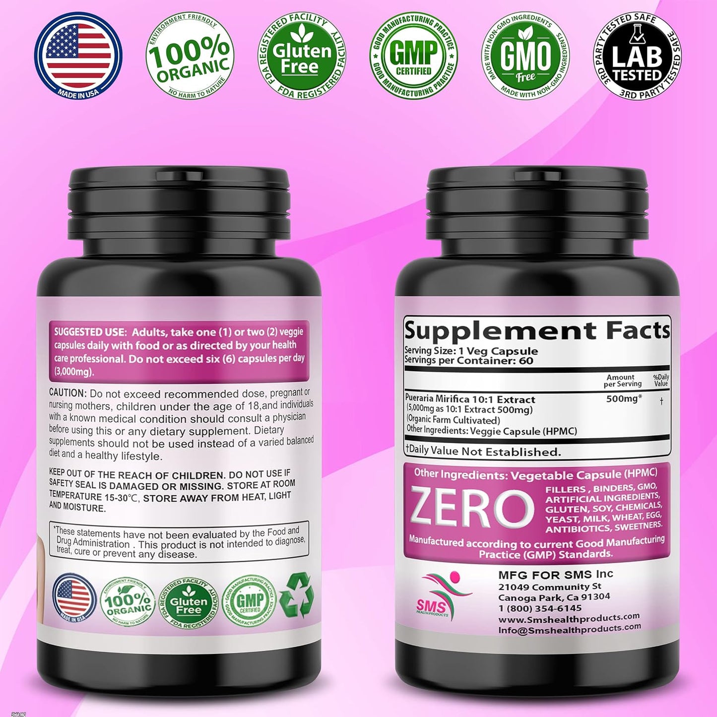 Pueraria Mirifica (Kwao Krua Kao) Supplement Capsules – Pure Root 10:1 Concentrated Extract, Premium Organic, 60 Vegan Capsules - görsel 2