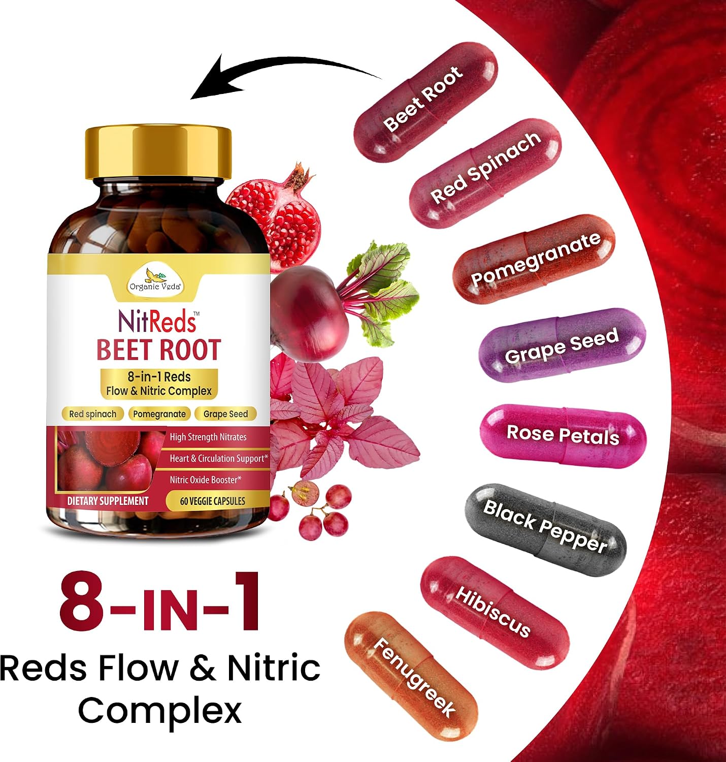 NitReds Beetroot Nitric Oxide Supplement – 60 Capsules - görsel 3
