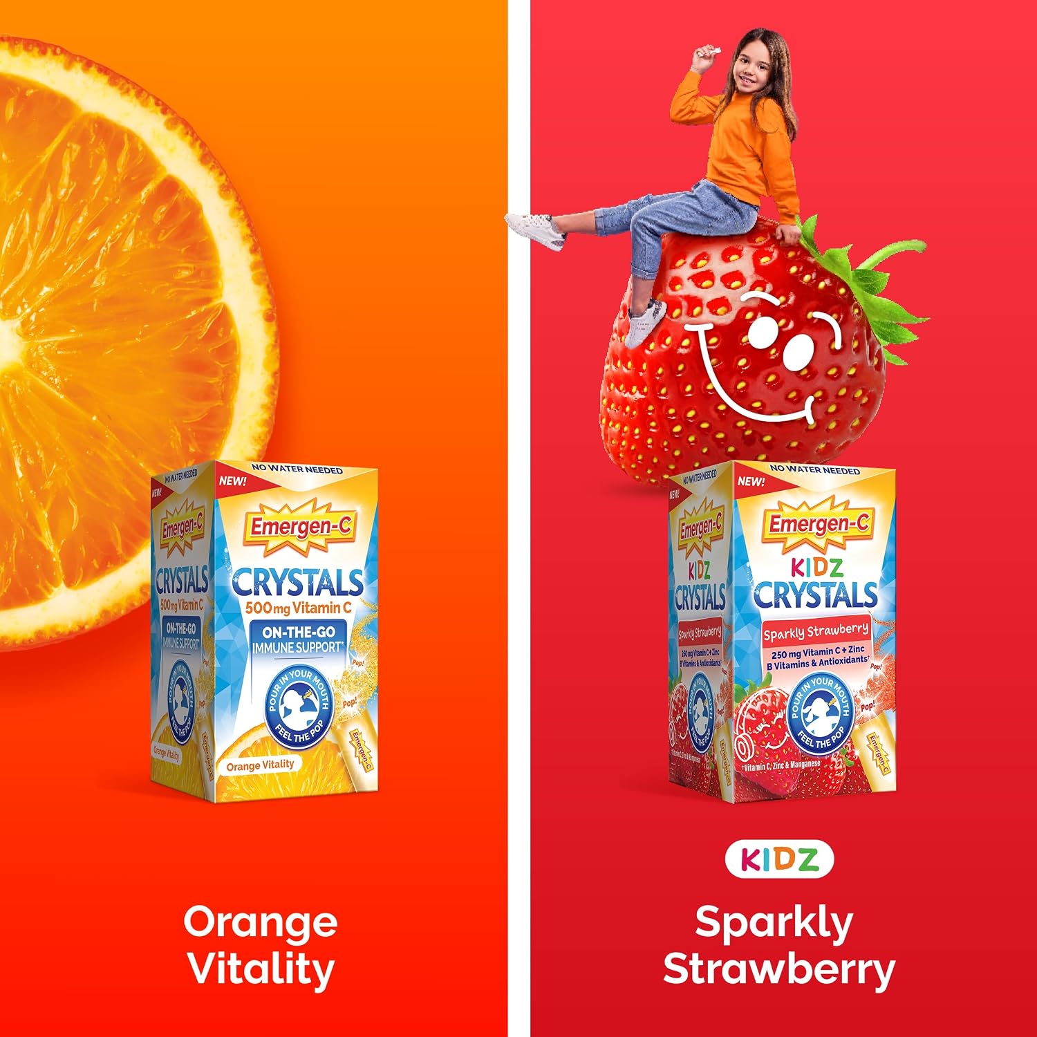 Emergen-C Kidz Crystals, On-the-Go Immune Support Supplement with Vitamin C, B Vitamins, Zinc and Manganese, Sparkly Strawberry - 56 Stick Packs - görsel 6