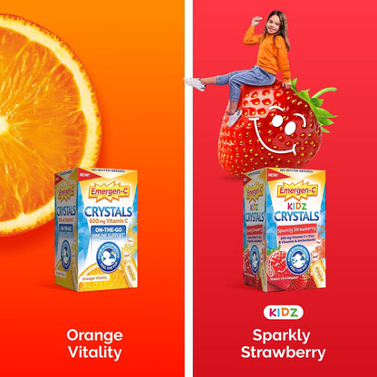 Emergen-C Kidz Crystals, On-the-Go Immune Support Supplement with Vitamin C, B Vitamins, Zinc and Manganese, Sparkly Strawberry - 56 Stick Packs