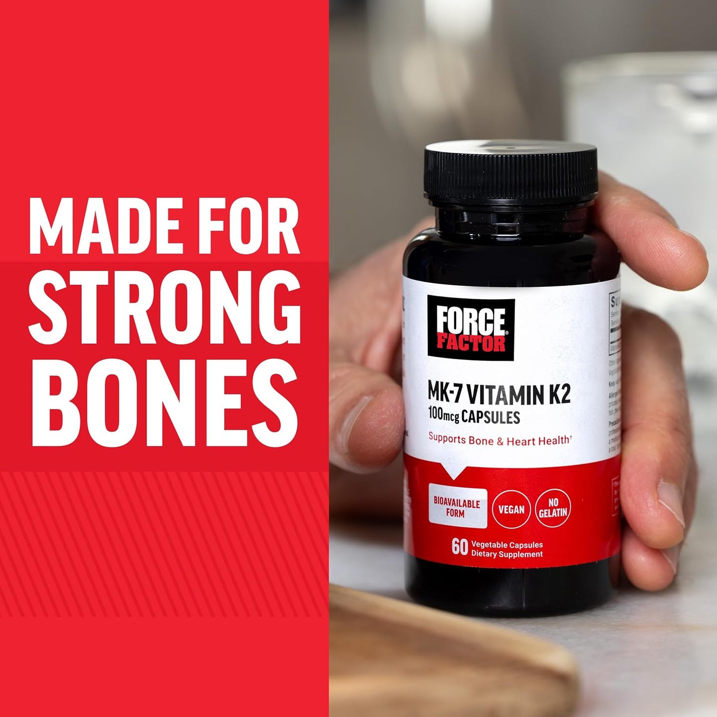 Force Factor MK-7 Vitamin K2 100mcg, Bone Support, Heart Health, Bioavailable, Vegan, Non-GM, 60 Vegetable Capsules - görsel 7