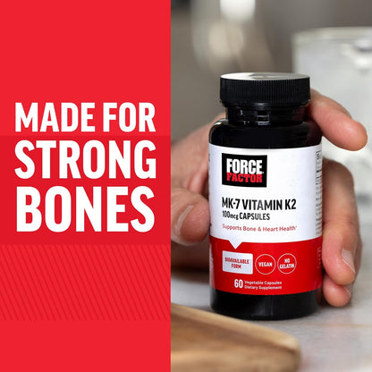 Force Factor MK-7 Vitamin K2 100mcg, Bone Support, Heart Health, Bioavailable, Vegan, Non-GM, 60 Vegetable Capsules