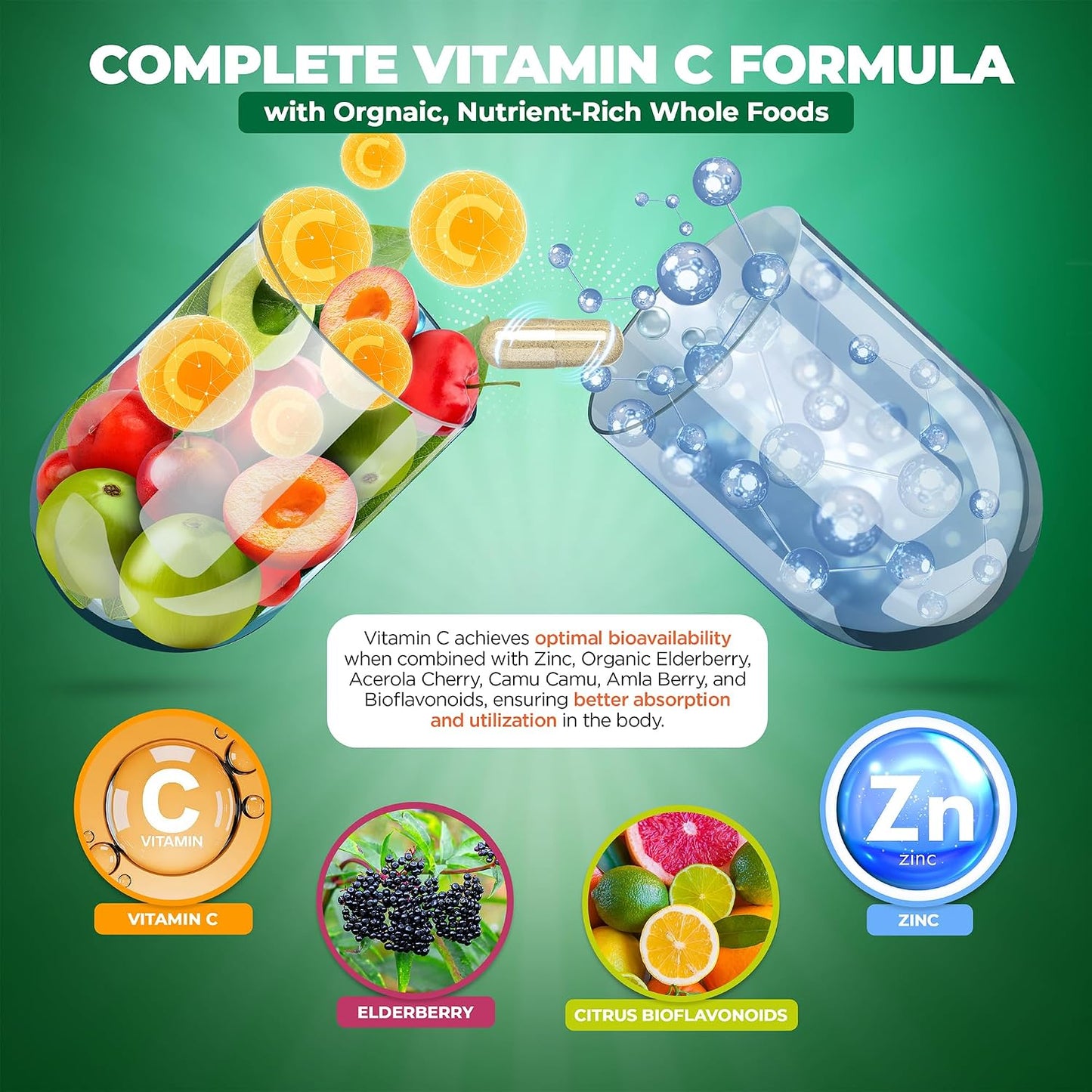 Liposomal Vitamin C with Zinc Capsules – Immune Support, 1500mg per Serving, 180 Vegie Caps (3-Month Supply) - görsel 5
