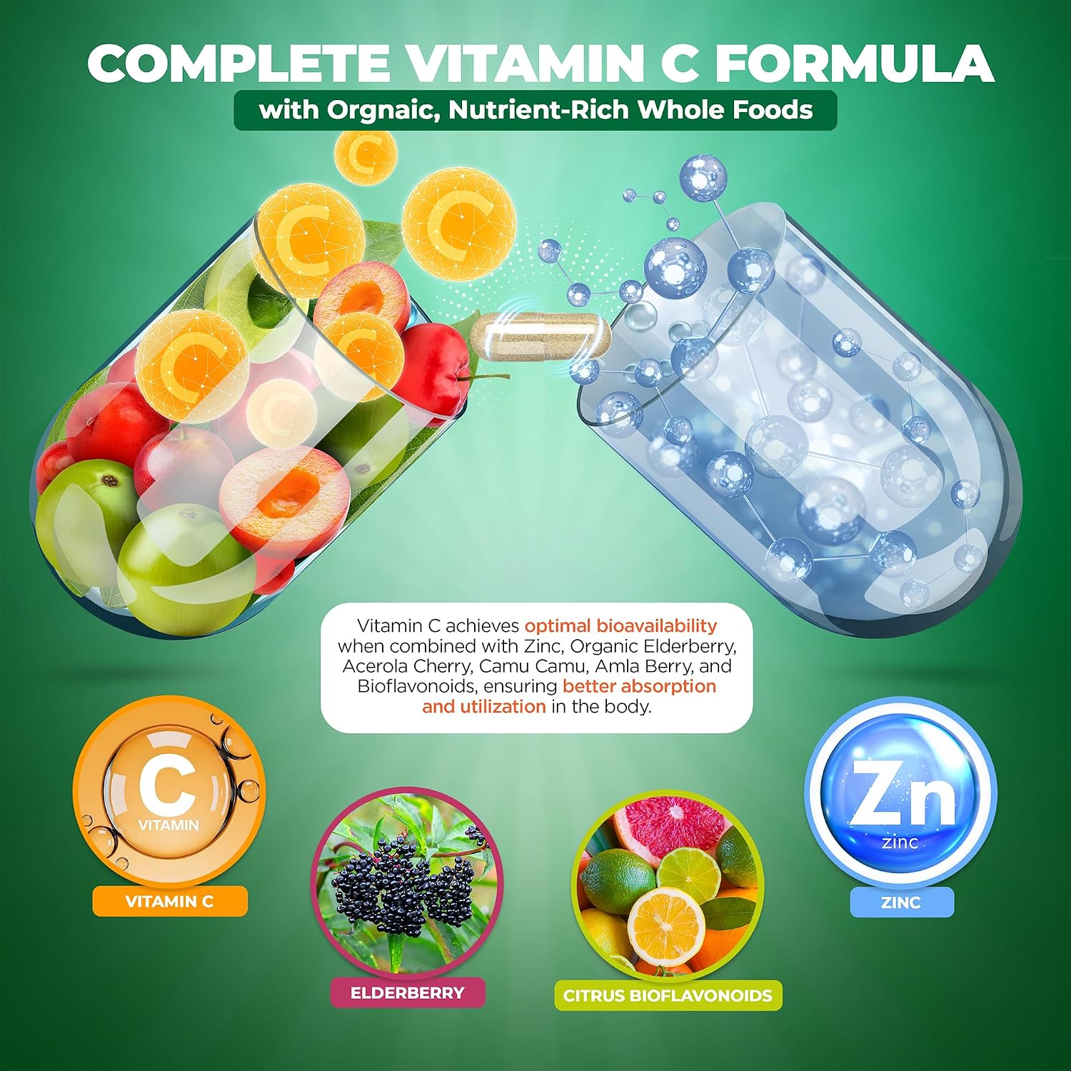 Liposomal Vitamin C with Zinc Capsules – Immune Support, 1500mg per Serving, 180 Vegie Caps (3-Month Supply) - görsel 5