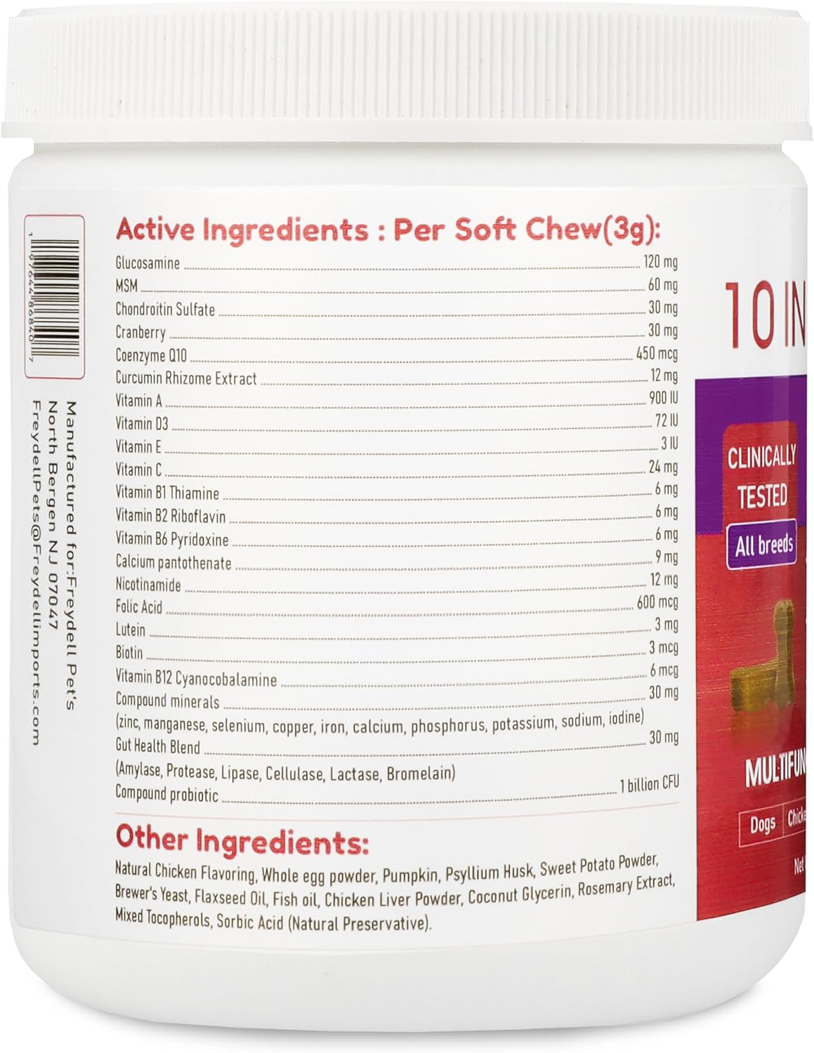Freydell Pets 10-in-1 Multivitamin Dog Supplement – Glucosamine & Chondroitin Joint Support, Probiotics for Gut Health, Omega Fish Oil Skin & Coat, Immune & Allergy Support Vitamins (120 Chews) - görsel 6