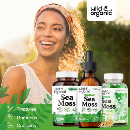 Wild & Organic Sea Moss Liquid Drops – Immune Support – Irish Sea Moss and Bladderwrack Tincture – Multimineral Chondrus Crispus Supplement – Vegan, Sugar & Alcohol-Free – 59 mL