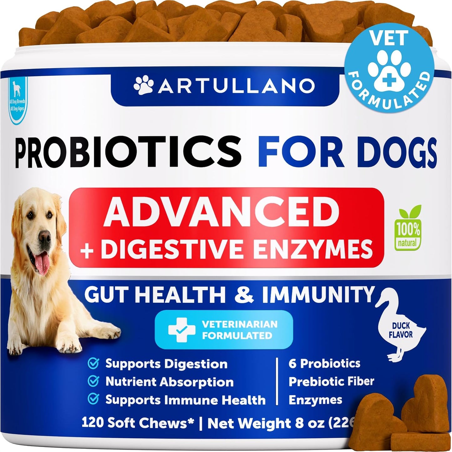 Artullano Probiotics for Dogs - Gut Health, Allergy & Immune Support - 180 Soft Chews - görsel 7