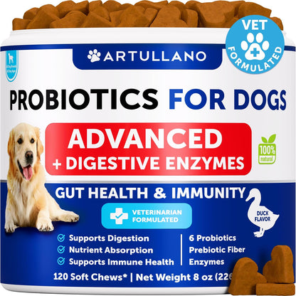 Artullano Probiotics for Dogs - Gut Health, Allergy & Immune Support - 180 Soft Chews