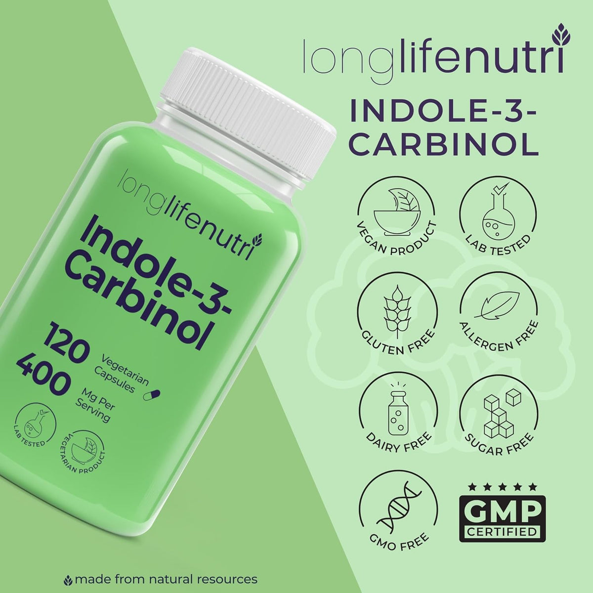 LongLifeNutri Indole-3-Carbinol 400mg - 120 – Cellular Health: By promoting healthy cell growth and division, I3C – Image 7