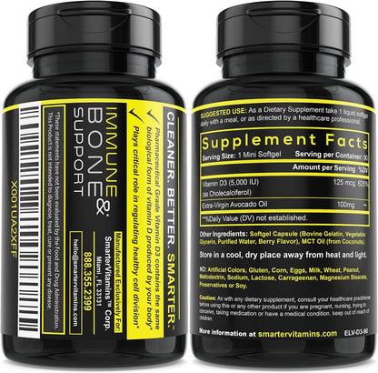 Smarter Vitamin D3 5000 IU in Avocado Oil, 125mcg, 270 Mini Softgels (3 Pack)