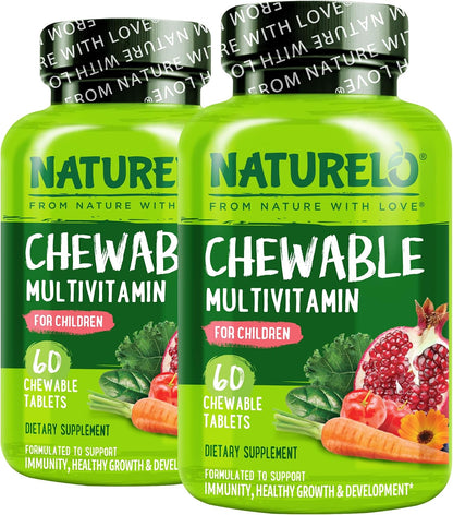 NATURELO Chewable Vitamin for Kids Multivitamin with Wholefood Organic Fruit Blend - 60 Tablets for Children (Pack of 2) – Image 1