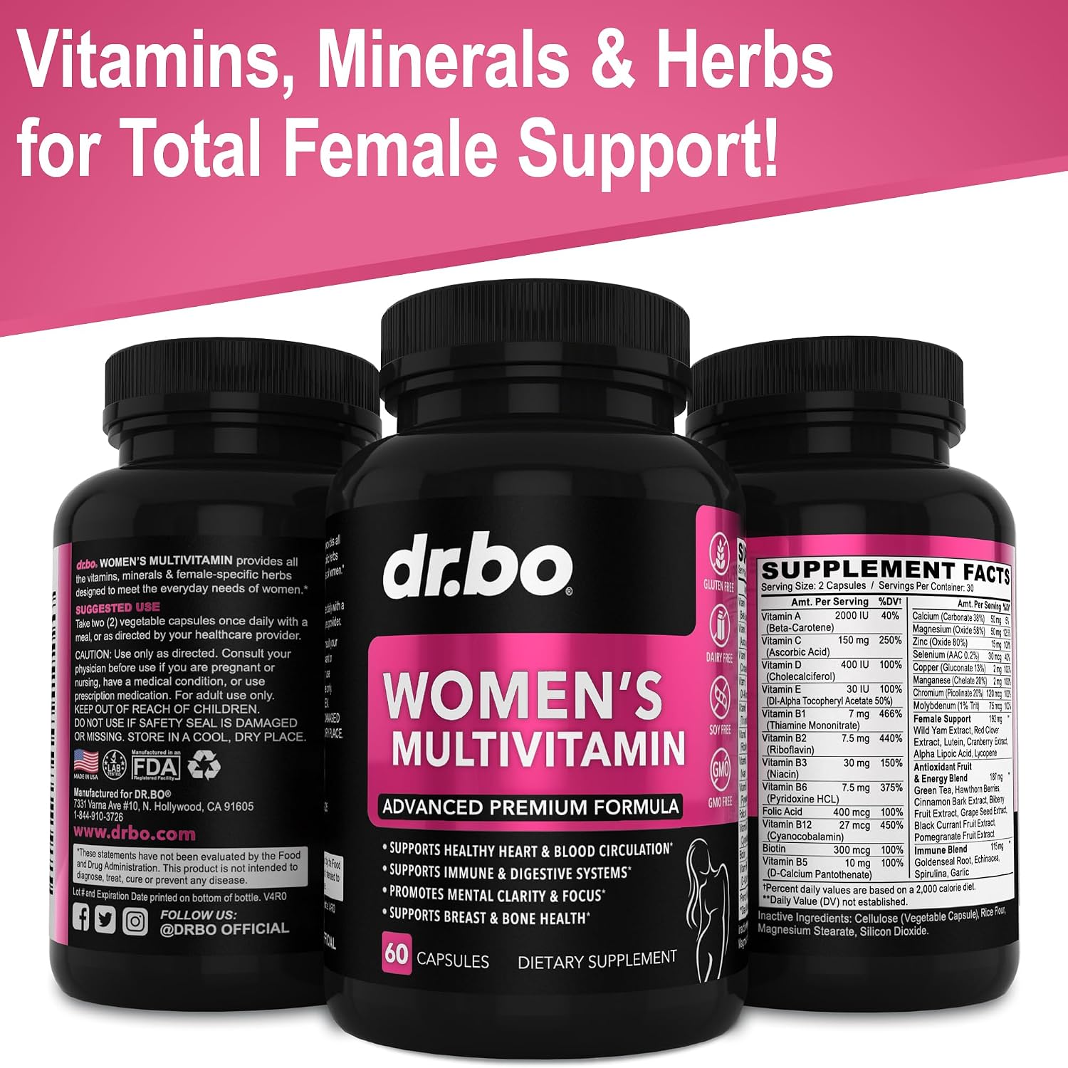 DR. BO Women's Multivitamin - Natural Daily Multivitamin with Magnesium & Zinc - Iron & Soy-free - görsel 8
