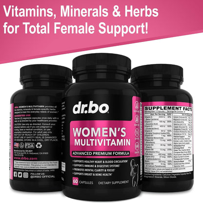 DR. BO Women's Multivitamin - Natural Daily Multivitamin with Magnesium & Zinc - Iron & Soy-free