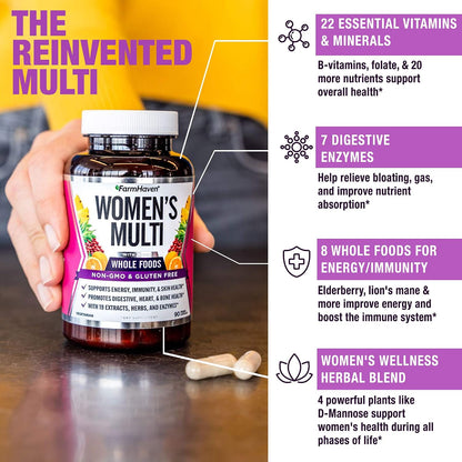 FarmHaven Multivitamin for Women | 22 Essential Nutrients with Whole Foods & Enzymes | Daily Women's Vitamins - 90 Capsules